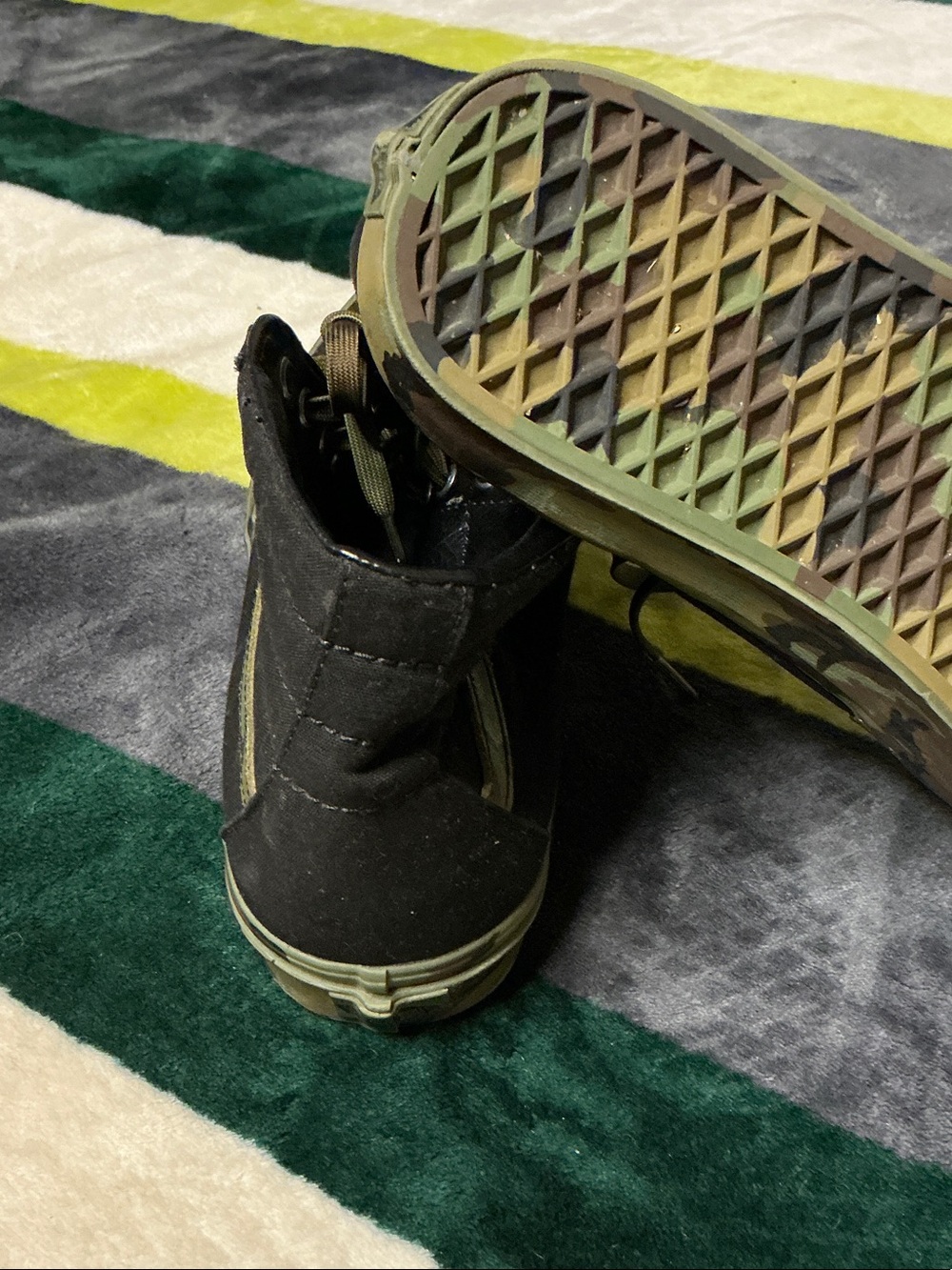 Vans Men Black High-Top Sneakers with Olive Camouflage Trim Size 11 - Picture 12 of 16